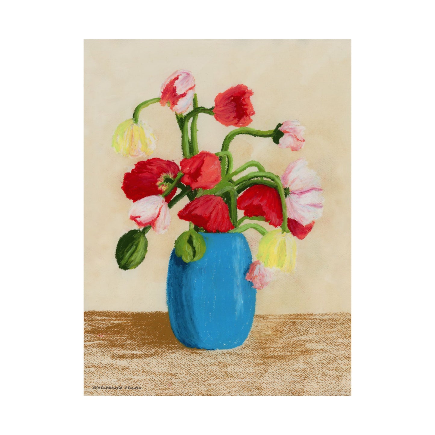 Vibrant Poppy Floral in a Vase Print
