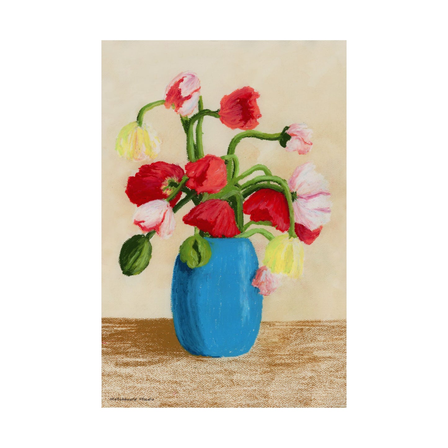 Vibrant Poppy Floral in a Vase Print