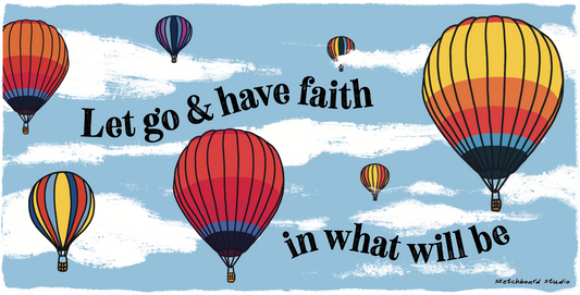 Colorful hot air balloons against a blue sky with motivational text.
