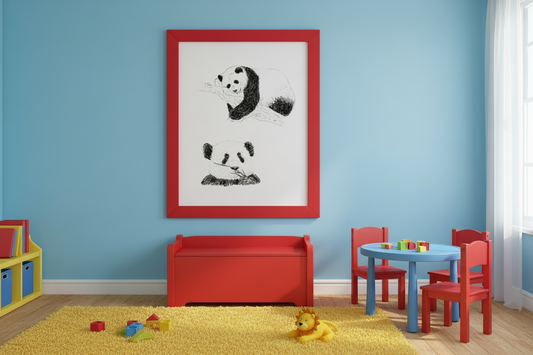 illustration of two pandas inside a red frame
